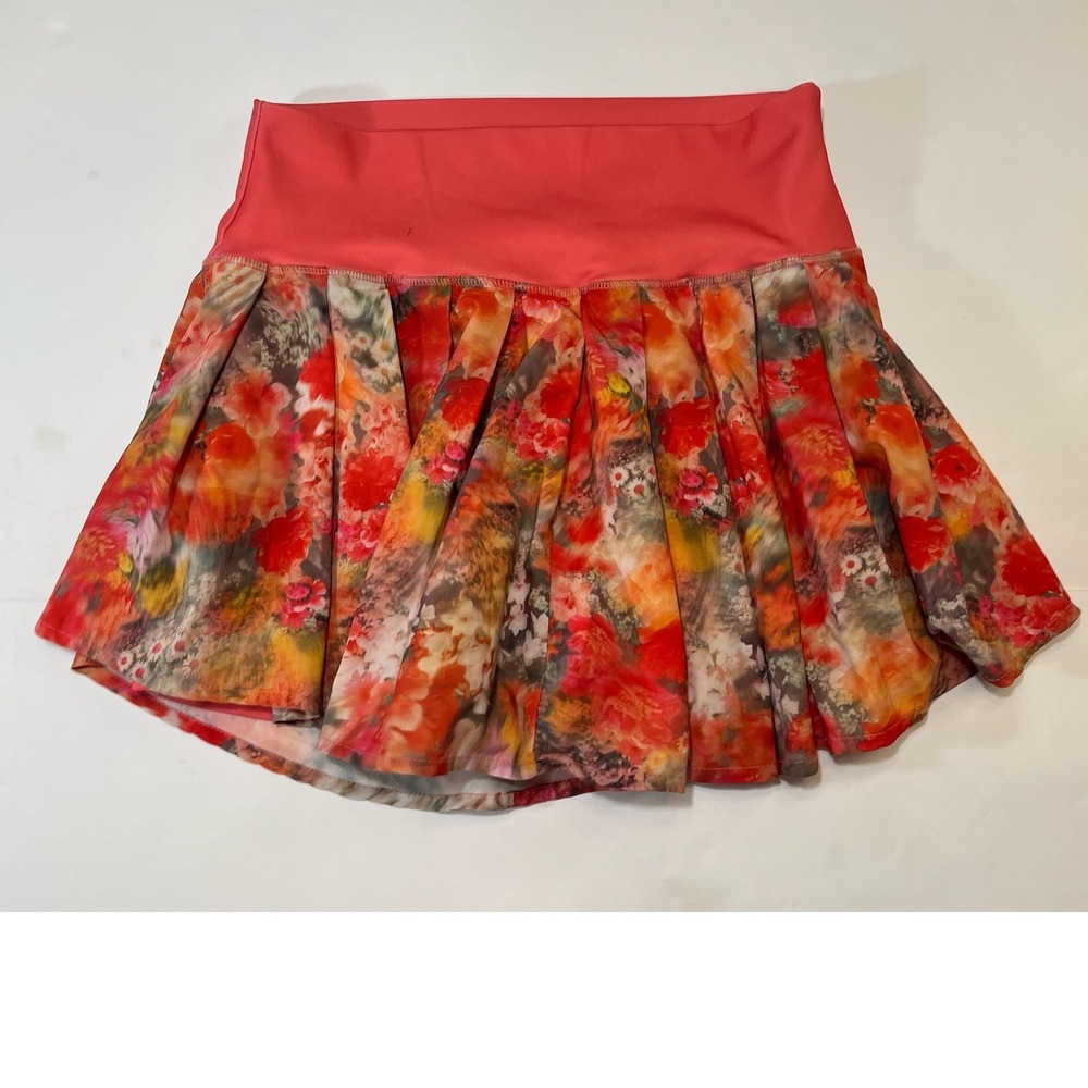 Vogo Athletic Floral Skort Tennis Golf Small Coral‎ Red Pleated Stretch
